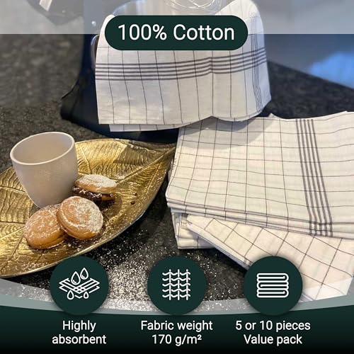 ZOLLNER set of 10 cotton tea towels in 50x70 cm - super absorbent and durable kitchen towels - washable up to 95°C - in grey and white checked - catering quality - Oeko Tex® certified - Image 3