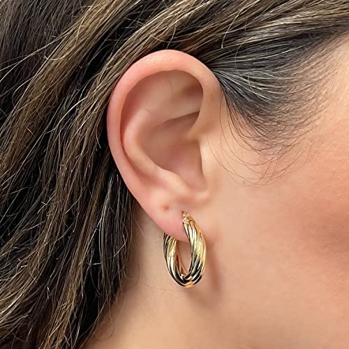 Italian 14k Yellow Gold Twisted Round Hoop Earrings3