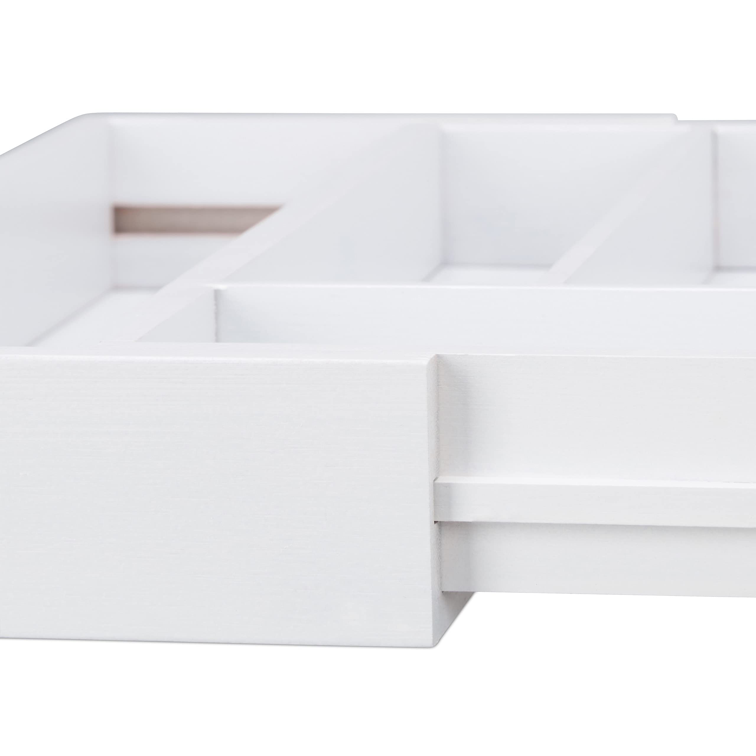 Relaxdays Portaposate da Cassetto Estraibile Larghezza Variabile da 5 a 7 Scomparti in Bambù HLP: 5,5x48,5x37cm bianco