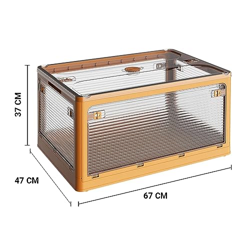 Image of oddpod Stack Genie Collapsible XXL Capacity Storage Box with Detachable Wheels /Multifunctional Transparent Stackable, Portable & Foldable Organizer for Indoor and Outdoor use - Yellow