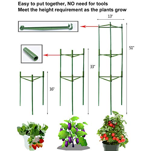 Derlights 5-Pack Tomato Cages Deformable Plant Supports Tomato Support Garden Plant Cages Multi-Functional Tomato Cucumber Trellis For Climbing Vegetables With 15Pcs Clips #TOP1