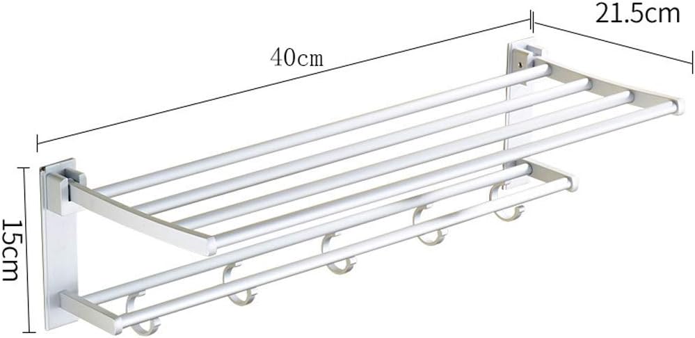 No Drilling Towel Rack, Foldable Double Bathroom Towel Rails, Aluminum Wall Mounted Hanging Towel Holder with Removable Hook 40CM