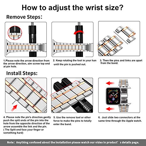 MioHHR Solid Stainless Steel Straps Compatible with Apple Watch Strap 45mm(Series9/8/7) 44mm(Series6/5/4) 42mm(Series 3/2/1) - Image 4