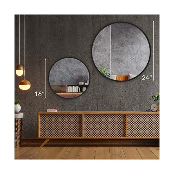 HIPTIS Black Round Mirror, Circle Mirror 16 inch Black Frame Round