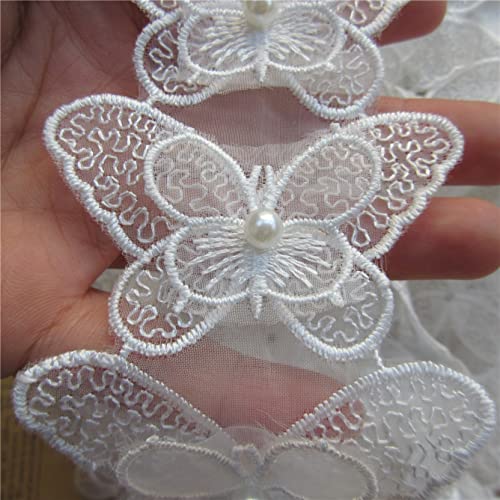 20X Pearl Butterfly Lace Fabric Embroidered Lace Trim Ribbon Patches Applique Manual Diy Wedding Dress Sewing Craft #TOP6