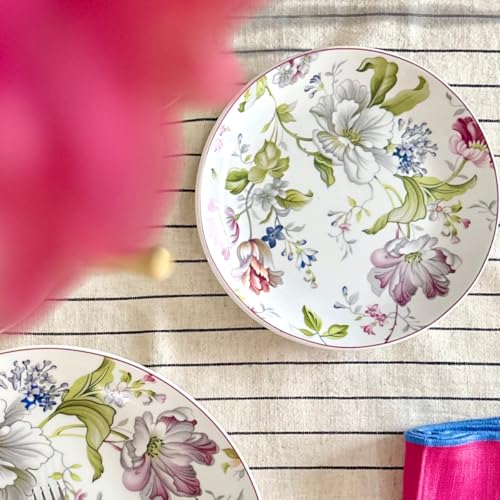 Image of GOLDEN QUEEN'S Snack Plates Set of 4 | Perfect for Snacks, Desserts, Appetizers, Salads, Tapas, Cheese | 7 inches Wide | Microwave Safe (Garden Splendor)