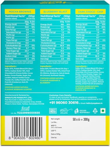 Image of Yogabar Variety Pack 10 grams Protein Bars [Pack of 6], Protein Blend & Premium Whey, 100% Veg, Rich Protein Bar with Date, Vitamins, Fiber, Energy & Immunity for fitness, PACK OF 4