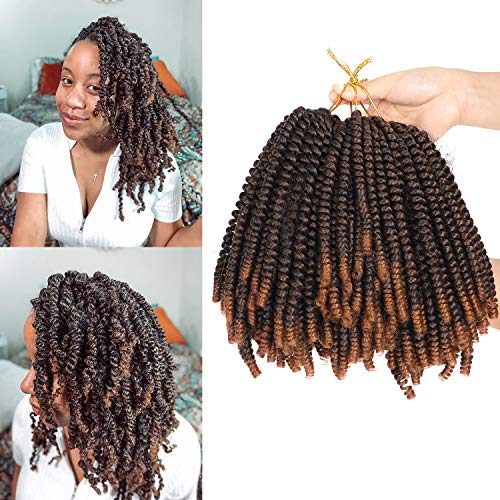 8 inch Spring Twist Crochet Braids Hair 3 Packs Bomb Ombre Colors Spring Twist Crochet Synthetic Fluffy Hair Extension(8 Inch, T30)