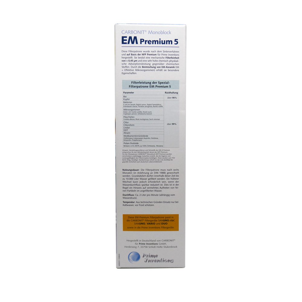 Wasserfilterpatrone EM Premium 5 von CARBONIT | Kombipatrone für Filterung & Wasserbelebung – Filterfeinheit 0,45 µm – 1,7 L/min Durchfluss bei 4 bar