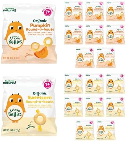 Little Bellies Organic Round-a-Bouts Variety Pack, Sweetcorn & Pumpkin (Pack of 18)