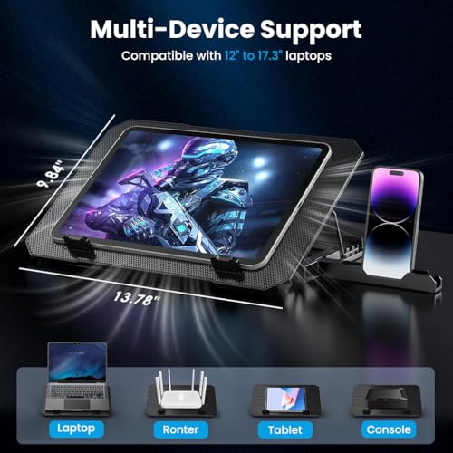 Image of ZORBES RGB Laptop Cooling Pad, 6-Fan, 5 Height, 12-17in, 2 USB, Phone Stand