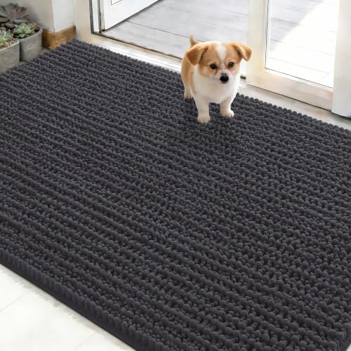 Image of OLANLY Dog Door Mat for Muddy Paws 48x30, Ultra-Absorbent Chenille Mud Mat
