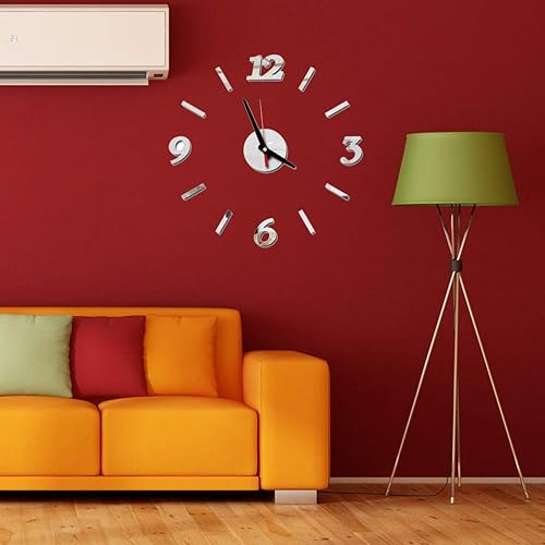 Miniatura 7 de Amosfun Reloj de pared 3D sin marco, para bricolaje, con etiqueta engomada decorativa, reloj de pared moderno, 3D, decoración para sala de estar,
