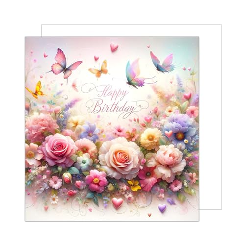 Edition Seidel Premium quadratische Geburtstagskarte mit Umschlag. Glückwunschkarte Happy Birthday Billet Karte für Frau Mama Tochter Oma Freundin Kollegin Blumen (GQ270 SW024)