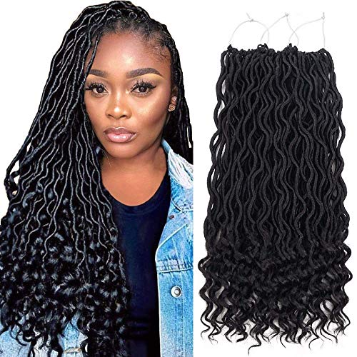 fani 7Pcs/Lot Goddess Wavy Faux Locs Crochet Braids Hair 20 inch Bohemian Locs Crochet Hair With Curly Ends Braids Synthetic Hair Extensions for Women 24 Strands/Pcs (1B)