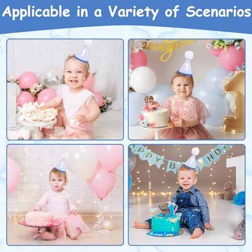 Cunegra 1st Birthday Crown Hat, First Birthday Hat, Exquisite 1st Birthday Hat with Elastic Drawstring & Fluffy Pom Poms, Felt Party Hats for Girls & Boys Party Decor - Image 6