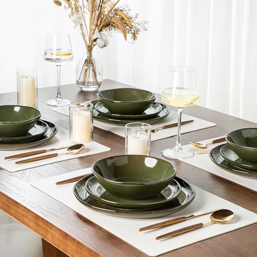 Image of AmorArc Ceramic Dinnerware Sets for 4, 12Pcs Plates and Bowls Sets Dishes | Stoneware Handmade Reactive Glaze Dinner Set, Highly Scratch Resistant | Dishwasher & Microwave Safe Dishware