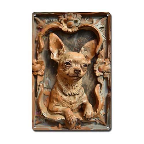 Decorative Tin Sign Vintage Wall Art Chihuahua Clay Art Framed