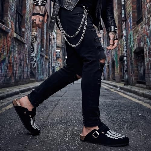 Image of Skeleton Clogs Adults Gothic Novelty Bone Open Back Mules Indoor Outdoor Shoes Buckle Footwear Comfy Lightweight with Non Slip Sole for Big Kids Boys Girls Women Men