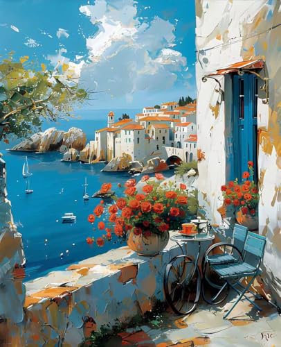 数字油絵 海 数字キットによる絵画 風景 Paint by Numbers DIYペイント 大人の 初心者 子供用 簡単に塗れる アクリル水彩絵の具 手芸 画材 手工芸 キット 3つのペイントブラシと1つのセットのアクリル顔料を使用 ホーム オフィス装飾