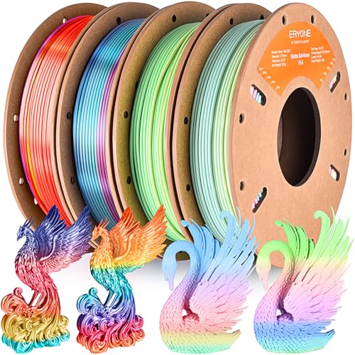 Image of ERYONE Rainbow PLA Filament Bundle, 1.75mm + /-0.03 mm, Muti Color 3D Printer Filament 0.25kg /Spools, 4 Packs(2.2lbs), Matte Marcron, Matte Watercolor, Silk Vibrant, Silk Waterfall