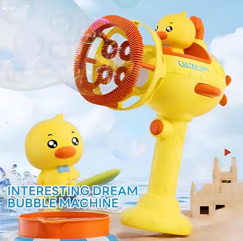 Image of 2-in-1 Automatic Bubble Maker Submarine Toy Gun & Mini Fan Toy for Kids | Cute Duck Bubble Blower Machine with Powerful Motor | Outdoor Summer Play Toy, LED Bubble Gun, Fun Party Gift for Boys