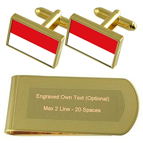 Gemelos de la bandera de Indonesia tono oro y sujetabilletes grabado pack de accesorios masculinos