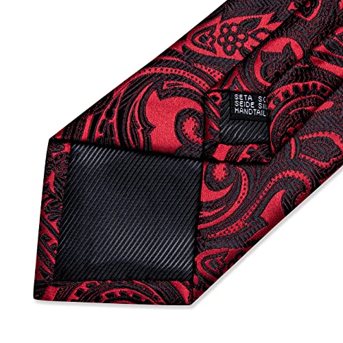 Image of DiBanGu Paisley Ties for Men Silk Necktie and Pocket Square Cufflinks Tie Clip Set Woven Classic Mens Tie for Wedding Party