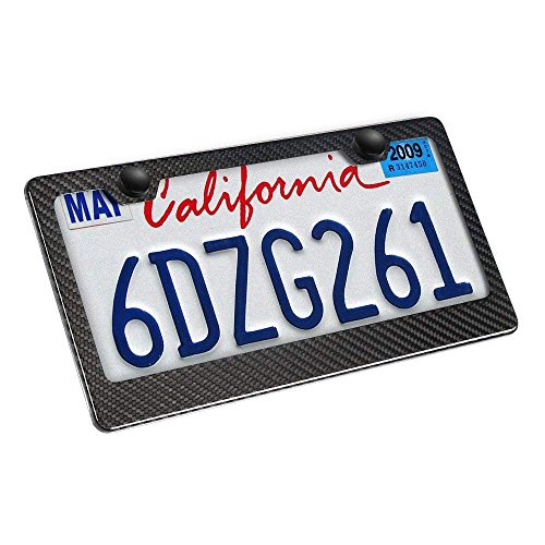 Karlor 100% Real Carbon Fiber License Plate Frame 2 Holes Black Licenses Plates Frames,Car Licence Plate Covers Holders Slim Design with Chrome Screw Caps Tool Kit for US Vehicles(1PCS)