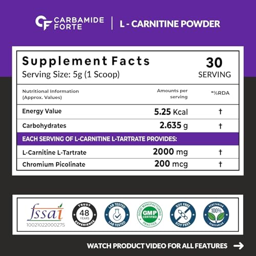 Image of Carbamide Forte L Carnitine L Tartrate 2000mg Powder for Pre & Post Workout - Blackcurrant Flavour - 150g