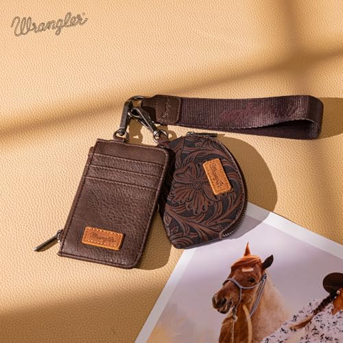 Image of Wrangler Keychain Wristlet Wallets for Women Western Dual Pouch Wristlet Credit Card Holder Wallet