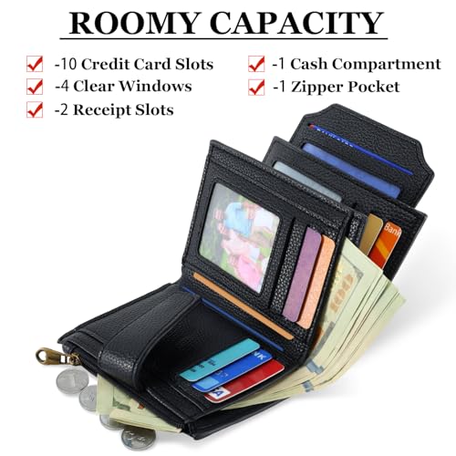 Airkit Small Wallet Women RFID Blocking Genuine Leather Bifold Compact Card Holder for Women with Zipper Coin Pocket 4 ID Windows image 4