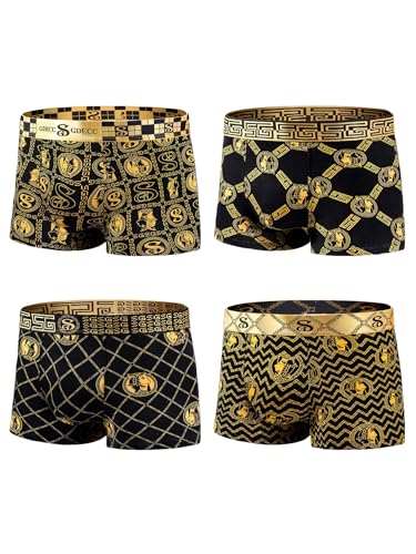 Gift Boxed Men's Underwear Boxer Briefs, Cotton Trunks Shorts Underpants, Moisture Wicking Fashion Luxury Black Gold2