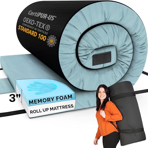 Hazli Matrix Comfort-Cell Memory Foam Camping Mattress Pad - Roll Up Mattress for Adults - Portable...