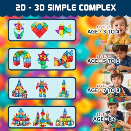 Image of Royals hub Diamond Shaped Magnetic Tiles Blocks, Magic Magnetic Building Blocks for Kids, Preschool Learning Sensory Montessori Constructing & Creative Learning Educational Toy (28 Pcs Tiles)