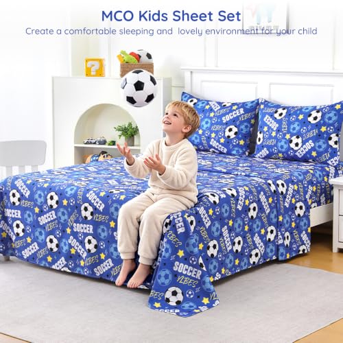 MCO Kids Twin Size Bed Sheet Set with Soccer Sport Theme, 3 Piece Soft Microfiber Kids Bed Sheets, Oeko-TEX, Won't Pop Off, Breathable & Machine Washable, Football Bedding Set for Boys, Girls - image 5