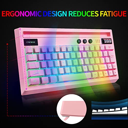 Ctbtbese Wireless Rgb Backlit Gaming Keyboard, Ultra-Compact 61 Keys With Phone Stand, Waterproof For Pc/Mac Gamer, Typist, Travel(Pink)… #TOP1