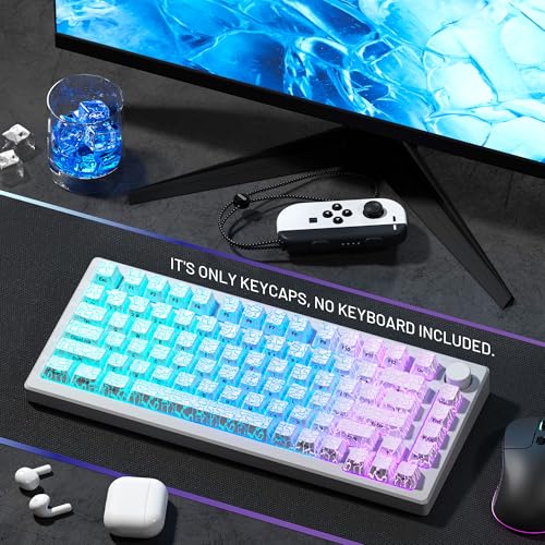 Image of HITIME XVX Shine Through Keycaps w /IMD Tech, Custom Ice Crack Keycaps 60 75 100 Percent, White Key Cap Set 118 Keys Lines Backlit, OEM Profile Side Printed for Keyboards