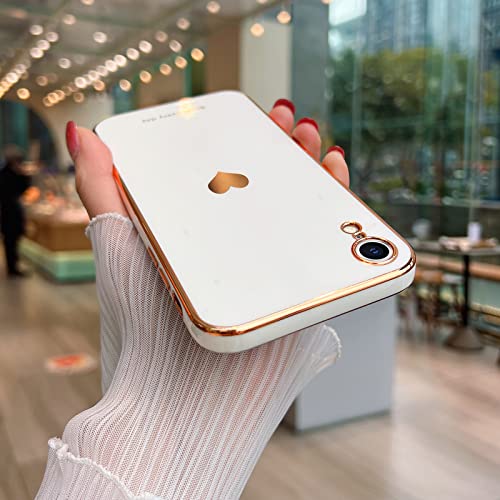 Teageo Compatible With Iphone Xr Case For Women Girl Cute Love-Heart Luxury Bling Plating Soft Back Cover Raised Full Camera Protection Bumper Silicone Shockproof Phone Case For Iphone Xr, White #TOP1