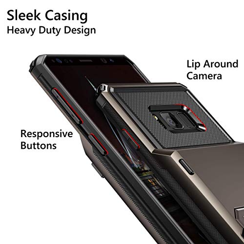 Vofolen Case For Galaxy S8 Case Wallet 4-Slot Pocket Credit Card Id Holder Flip Door Scratch Resistant Dual Layer Protective Bumper Rugged Rubber Armor Hard Shell Cover For Samsung Galaxy S8 Gun Metal #TOP2