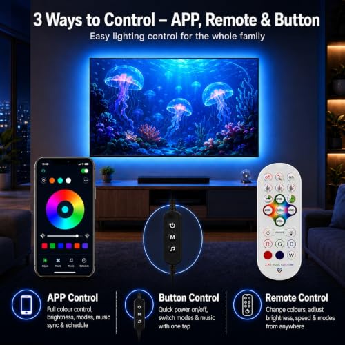 Image of MORIACC LED Lights for TV, 23ft RGB TV LED Backlight for 70-100 Inch TVs, Strip Lights Behind TV with Music Sync, APP & Remote Control, USB Powered TV Lights for Bedroom Gaming Home Theater