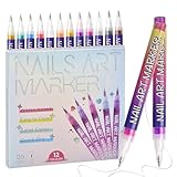 Samlonge Lot de 12 Stylos Nail Art Ongle 3D, stylo vernis à ongles, Pointe Fine 0.5 mm,DIY Manicure Decoration Dotting Pen pour Dessiner,Faire des Points et du Graffiti sur Ongles Naturels,Gel (1set)