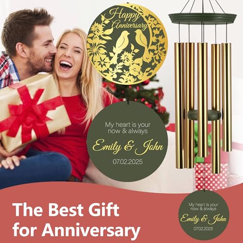 Image of ASTARIN Happy Anniversary Wind Chimes Personalized, Deep Tone Wind Chimes for Memory Day, for Couple Friends Wife Husband, Marriage Keepsake Gift Ideas