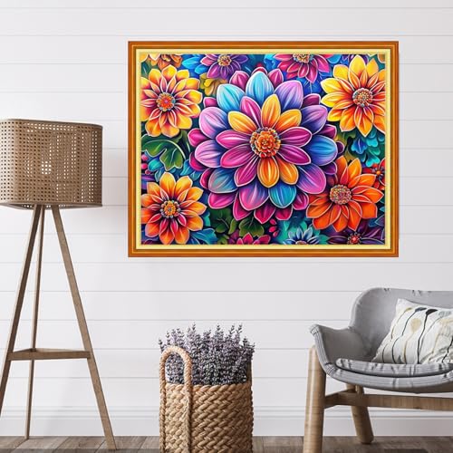 Image of Artvxeay Stamped Cross Stitch Kits - Embroidery Kits for Beginners Cross Stitch Kits for Adults 11 CT Printed Patterns Needlepoint Kits - Colourful Flowers 16x20 inch