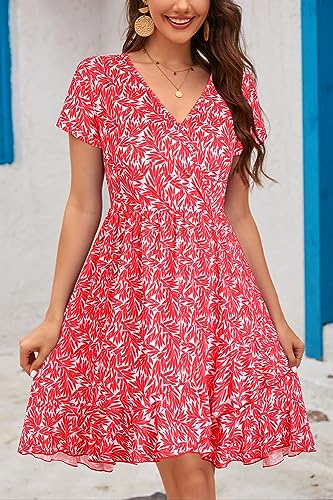 Image of ULTRANICE Womens Summer Dresses Floral V Neck Ruffled Hem Spaghetti Spring Casual Beach Outfits Flowy Wrap Sun Dress