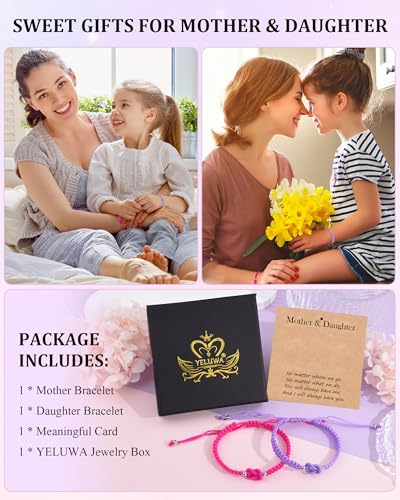 Image of YELUWA 2 Pcs Mother Daughter /Son Bracelets, Mothers Day Gifts, Back to School Gift, First Day of School Gifts, Lovely Charm Bracelets Set Mommy and Me Jewelry with Gift Box Wish Card