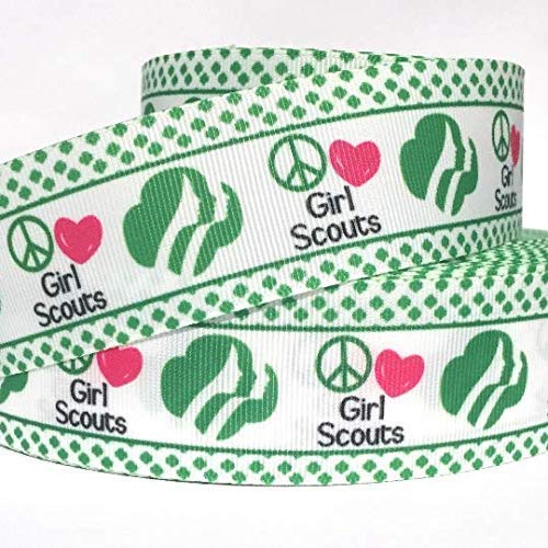 Grosgrain Ribbon 7/8" Girl Scouts Hearts Peace Sign for Valentine's Day Valentine, Mother's Day Gifts,Floral Arranging, Hairbows, Scrap Booking, Craft,Printed - Per Yard