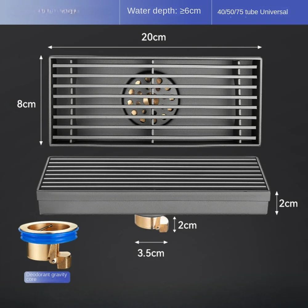 Draina Solut - Scarico a pavimento lungo in acciaio inox 304, anti-odore, 80 cm, per bagno e doccia