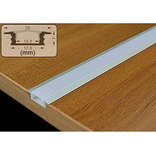 LEDUNI ® Perfil Aluminio Perfil de Aluminio LED para Luces de Tira del LED con Cubierta Blanca Lechosa Los Casquillos de Extremo y los Clips de Montaje del Metal-Plata (Empotrable, 10 Unidades)