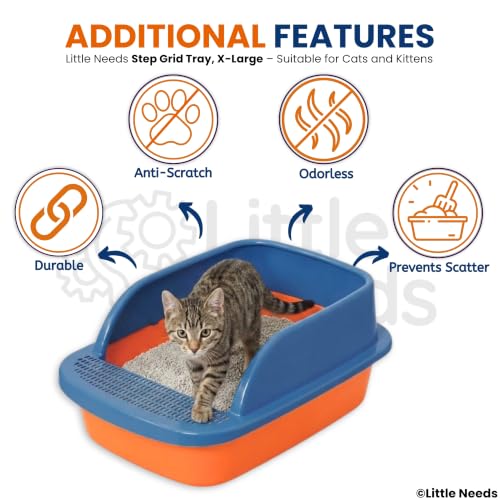 Image of Cat Litter Tray with Scooper - (Xtra Large, Step Grid) (57 x 40 x 24 cm) | 22.5 inch Durable Semi-Enclosed Anti-Tracking Foot Step Litter Box | Easy-Clean Toilet Tray (Color May Vary)
